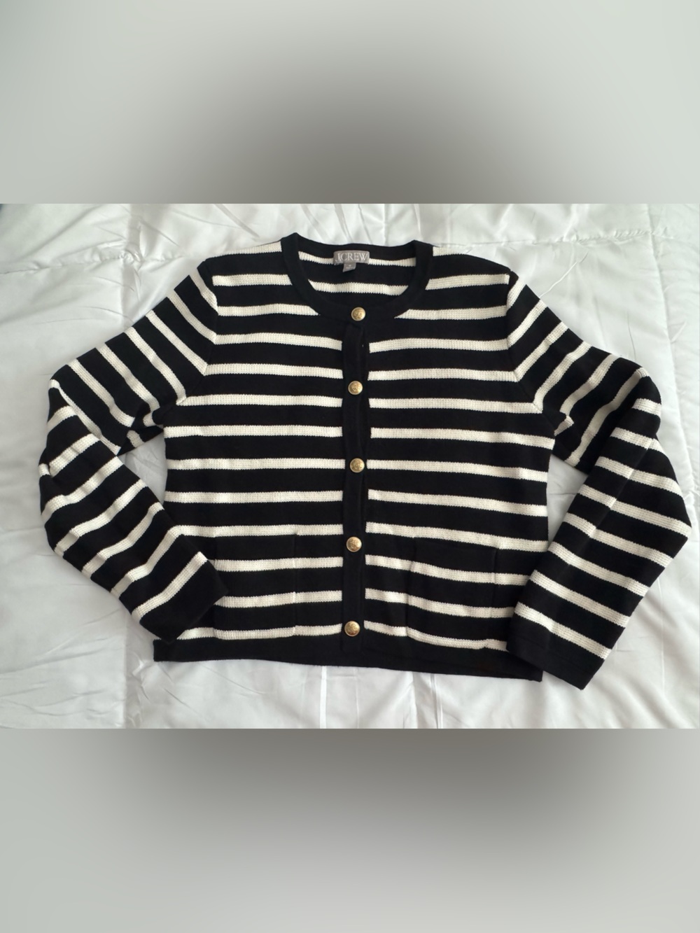 J CREW EMILIE LADY JACKET Striped Black & White Button Cardigan M